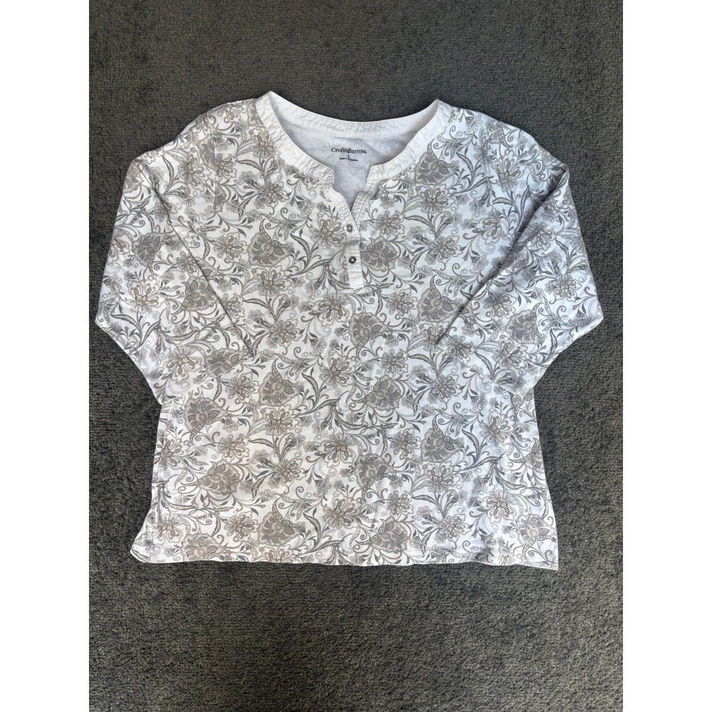 Croft & Barrow Sweater Women's Size Large White Paisley Cotton Knit Pullover